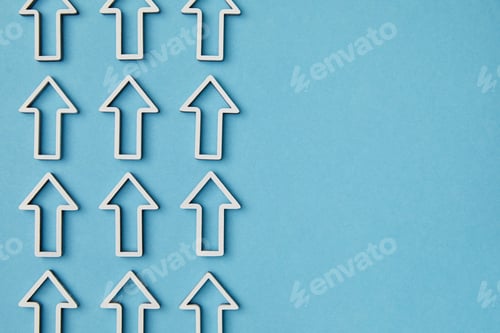 Preview: top view of vertical rows white arrows on blue background