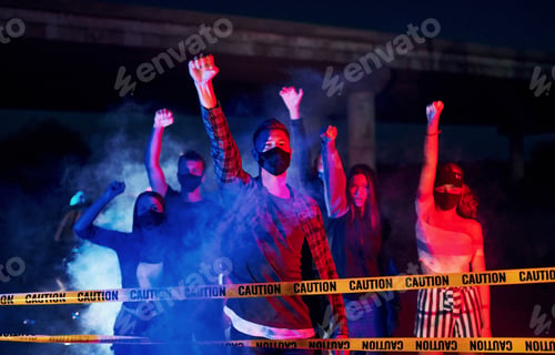 Preview: Group of protesting young people that standing together