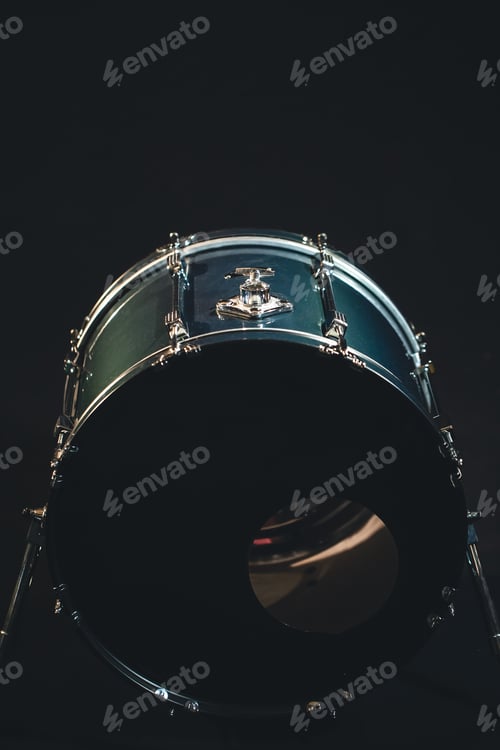 Preview: Bass drum, musical instrument on black background.