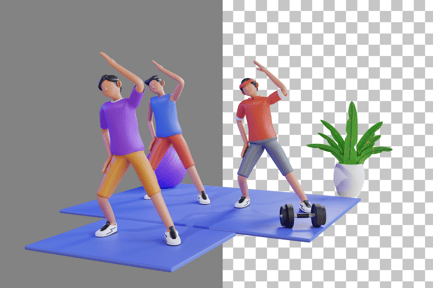 Preview: People in Gym Attire 3D Illustration
