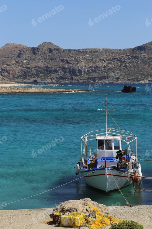 Preview: Fishing boat near the Gramvousa coast, Crete island, Greece