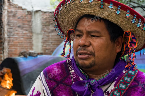 Preview: Closeup shot of a man from the Huichol tribe in Mexico