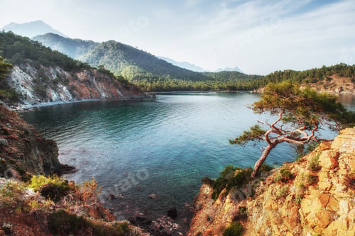 Preview: blue sea wave of mediterranean on turkish coast in the eveni