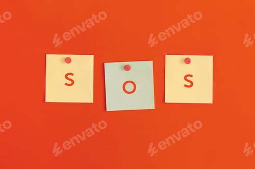 Preview: Mock up sticky notes on red background. Sos concept,