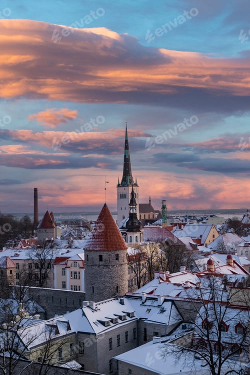 Preview: view of the old town and the town hall on the roofs of houses in the center of Tallinn Estonia