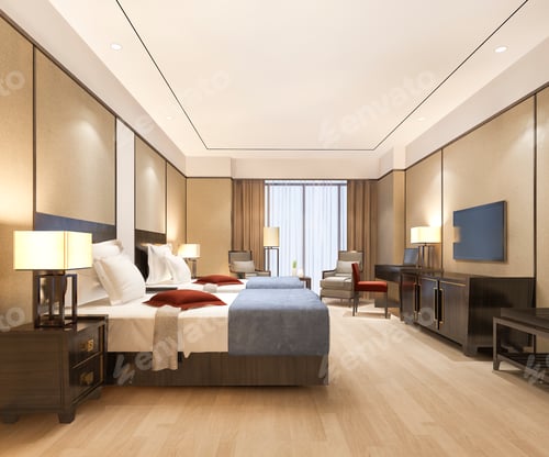 Preview: 3d rendering modern dining room and living room with luxury chinese decor