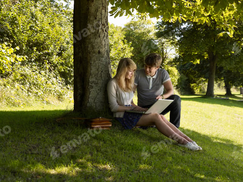 Preview: Boy helping a girl under a tree
