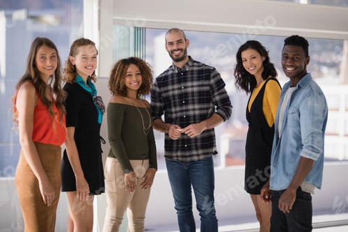 Preview: Happy office standing together in office