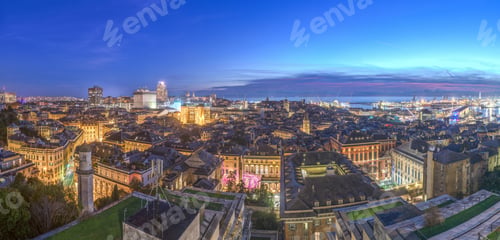 Preview: Genoa, Liguria, Italy Downtown City skyline Towards the Mediterranean