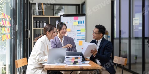 Preview: Business people analysis Investment application display business sales and profit on paperwork and