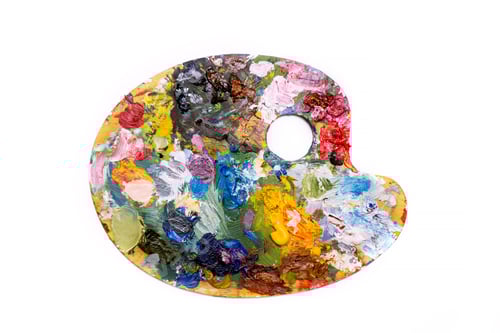 Preview: Colorful Palette with Mixed Paints on White