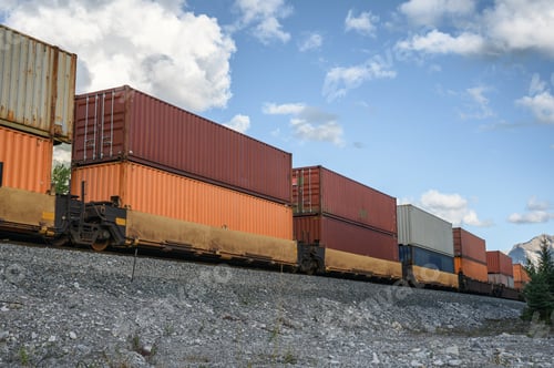 Preview: Train long freight passing with container loading on railway in valley
