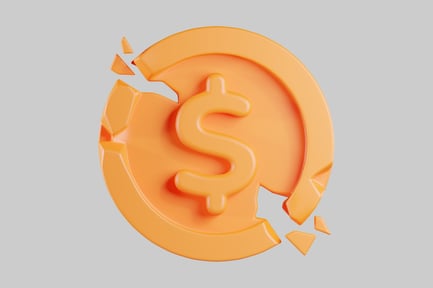 Preview: Circular object with dollar sign in the center surrounded by broken pieces