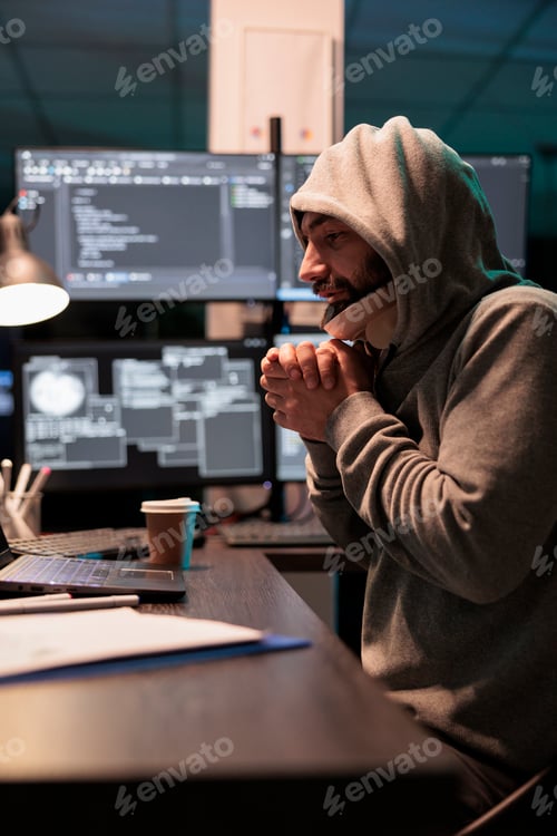 Preview: Male coder wearing cervical collar feeling cold