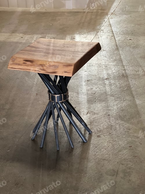 Preview: Walnut live edge side table stool metal base