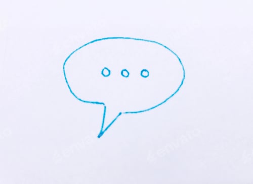 Preview: Blue Speech Bubble Hand Drawn on White Background