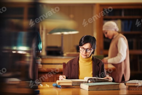 Preview: Adult Woman Reading in Library