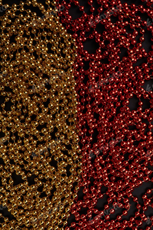 Preview: Pile Of Golden Beads Garland. Christmas Beads As A Background Or Texture. Christmas Garland Made