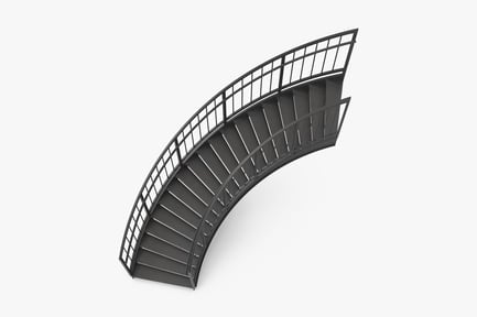 Preview: Curved Exterior Metal Staircase with Railing