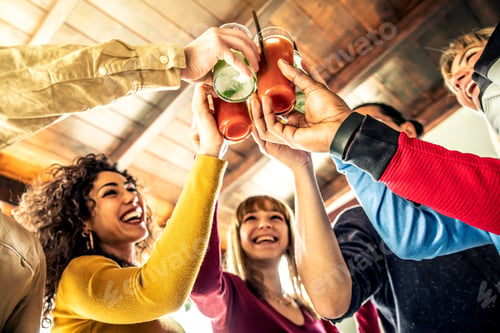Preview: Multi ethnic friends group toasting cocktails