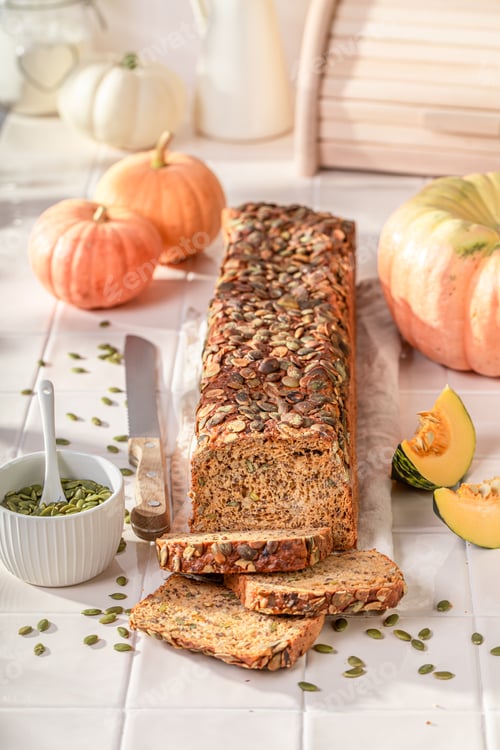 Preview: Hot pumpkin bread for healthy and fit breakfast.