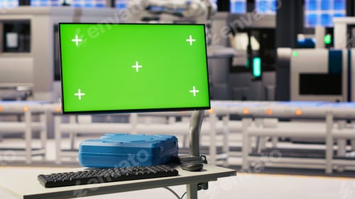 Preview: Chroma key mockup display in industry 4.0 solar panels plant