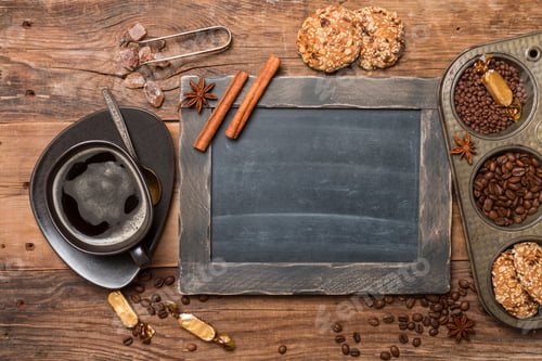 Preview: Cup of coffee and chalk board menu