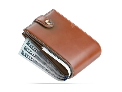 Preview: Purse or wallet with money dollar bills isolated on white.
