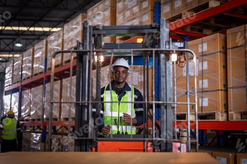 Preview: Africa worker industry factory wear safety uniform factory drive forklift truck moving goods boxes t