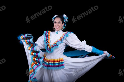 Preview: Latin woman dressed in a dress from Jalisco Mexico,