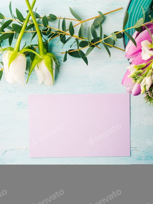 Preview: Empty purple card flower tulip rose pastel colors