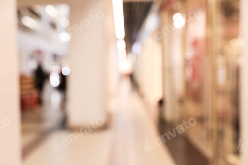 Preview: Blurred view of modern shopping mall interior. Bokeh effect