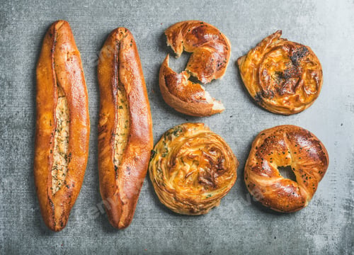 Preview: Turkish Bagels, borek with spinach, seeds and cheese pizza pide