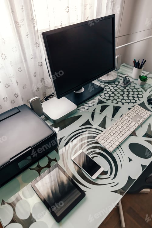 Preview: Workstation with table, computer and printer