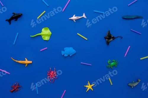 Preview: Marine life and plastic tubes. Art concept.