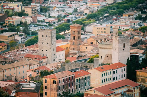 Preview: Terracina, Italy. Cityscape With Tower Of Cathedral Of San Cesar