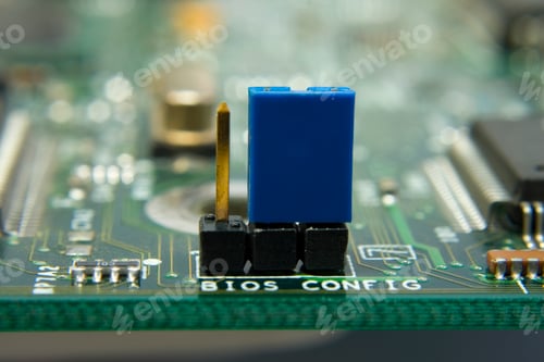 Preview: Computer motherboard circuit. Jumper BIOS config