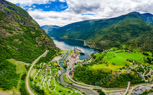 Preview: Aurlandsfjord Town Of Flam at dawn.