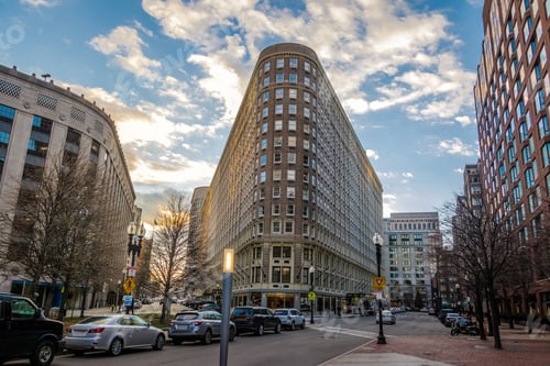 Preview: Boston Street Buildings at sunset - Boston, Massachusetts, USA