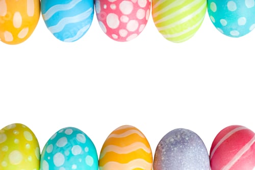 Preview: Easter, set of painted Easter eggs, with space for text, isolated on white background