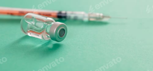 Preview: Vaccine vial dose and syringe against green background