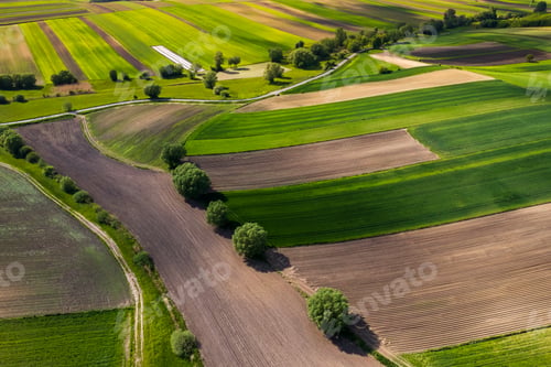 Preview: Colorful Farmlands and Agriculture Landscape in Poland at Spring. Aerial Drone View