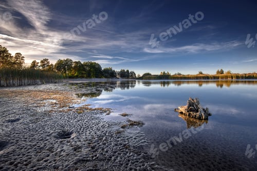Preview: Landscape of the lake at colorful sunset