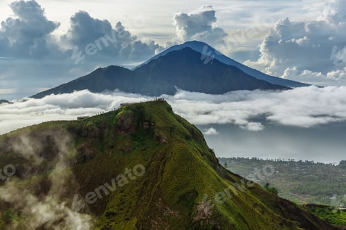 Preview: Active Indonesian volcano Batur in the tropical island Bali. Indonesia. Batur volcano sunrise