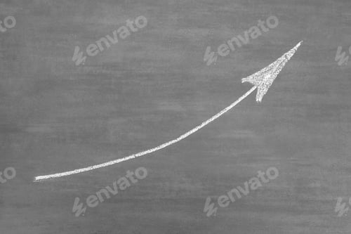 Preview: chalk drawing - arrow, drawn in white chalk on a gray board, symbolizing growth