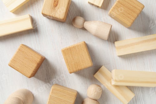 Preview: Blank wooden cubes for different concepts, top view