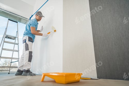 Preview: Men Applying Vinyl Wallpaper in a Room