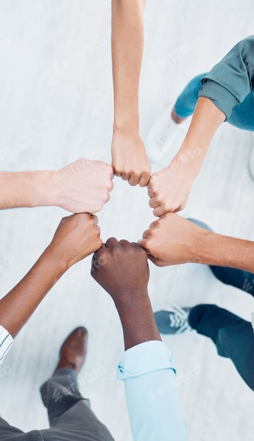Preview: Team building, fist and circle collaboration, motivation and community, mission goals and company s