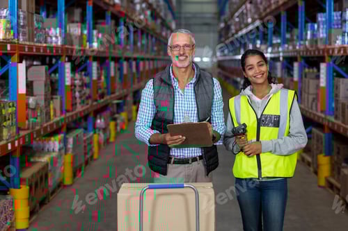 Preview: Portrait of warehouse workers working together