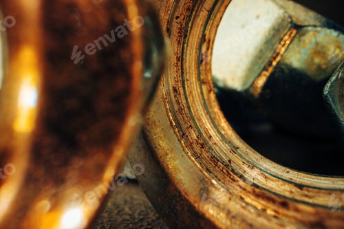 Preview: Macro shot of metal nuts on textured surface